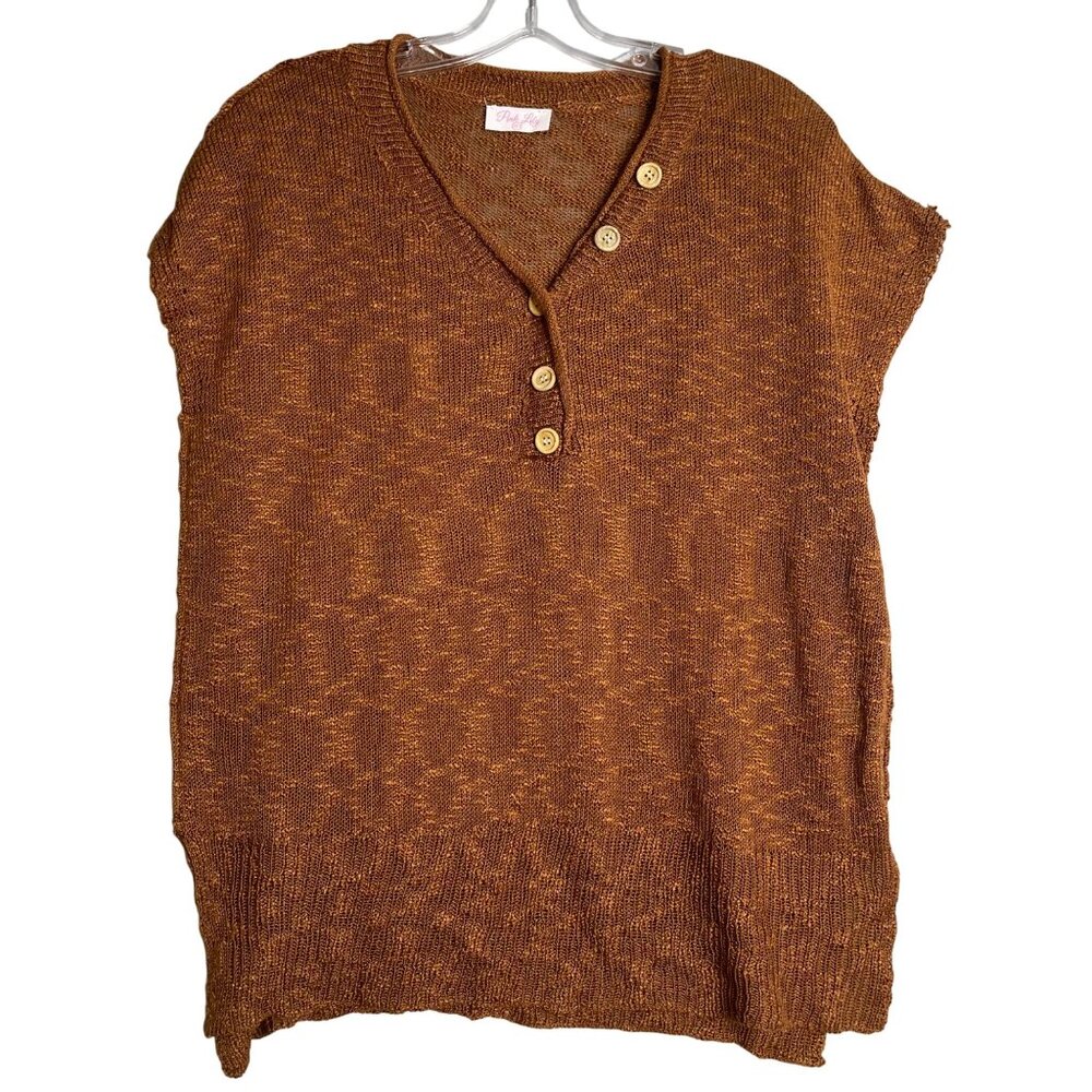 Pink Lilly Short Sleeve Sweater Womens XS S Brown Open Knit Lightweight Oversize